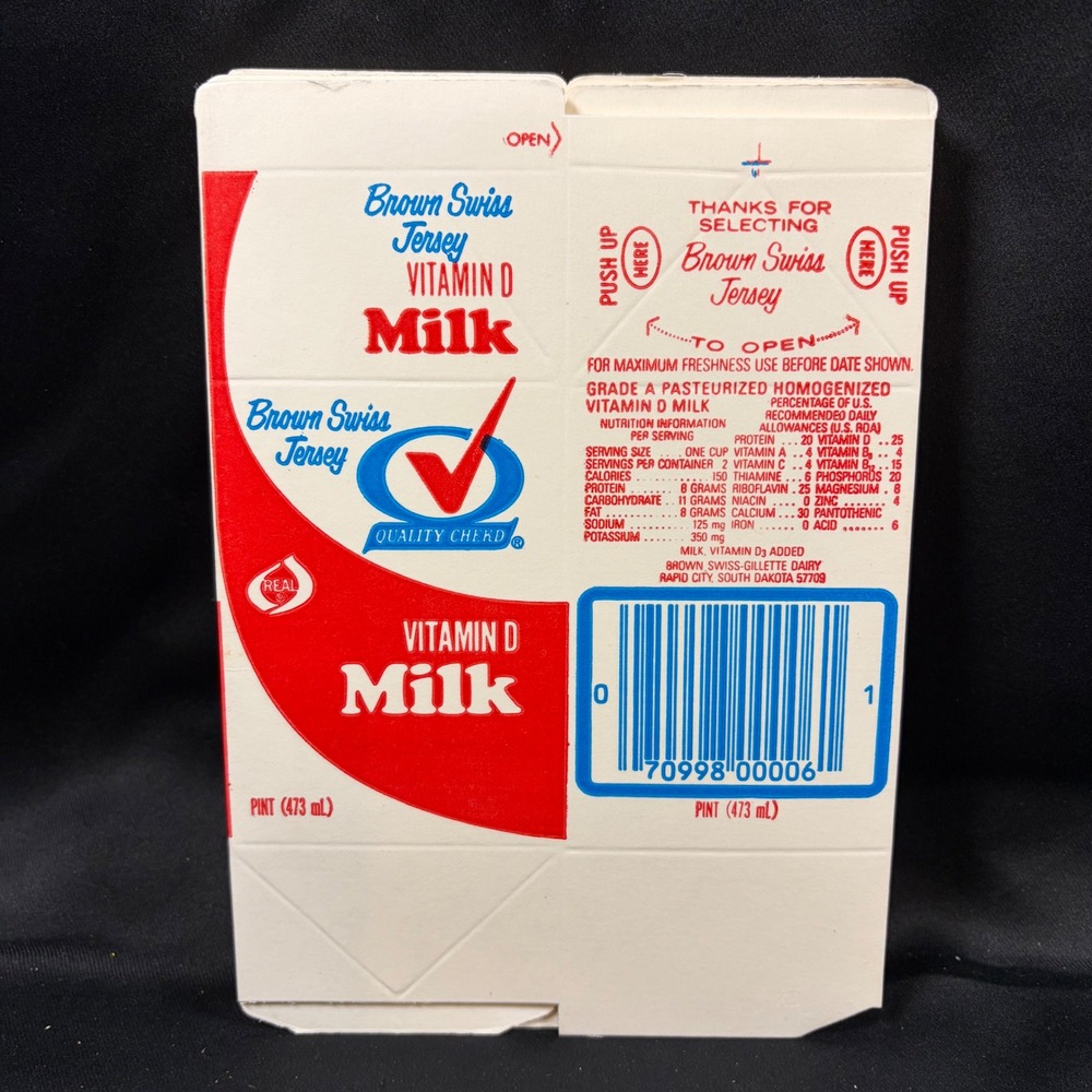 Vintage Brown Swiss Jersey Milk Carton Unused Flat Rapid City SD Quality Chekd